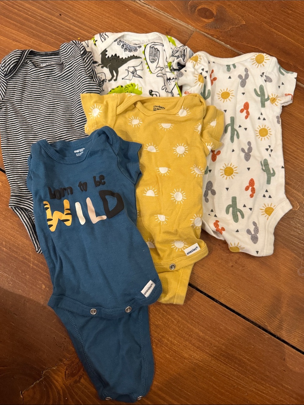 Gerber Baby and Carters One-Piece Bodysuit Set - Blue, Mustard, White, Navy 0-3